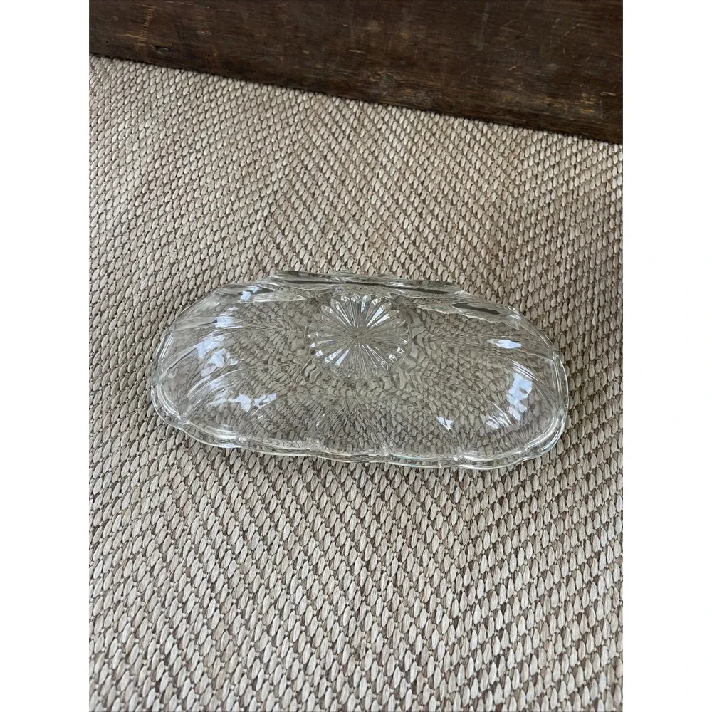 Vtg Cottage Corn Butter Trinket Dish Impressed Glass With Wicker Base